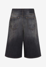 Paint-Splattered Bermuda Denim Shorts