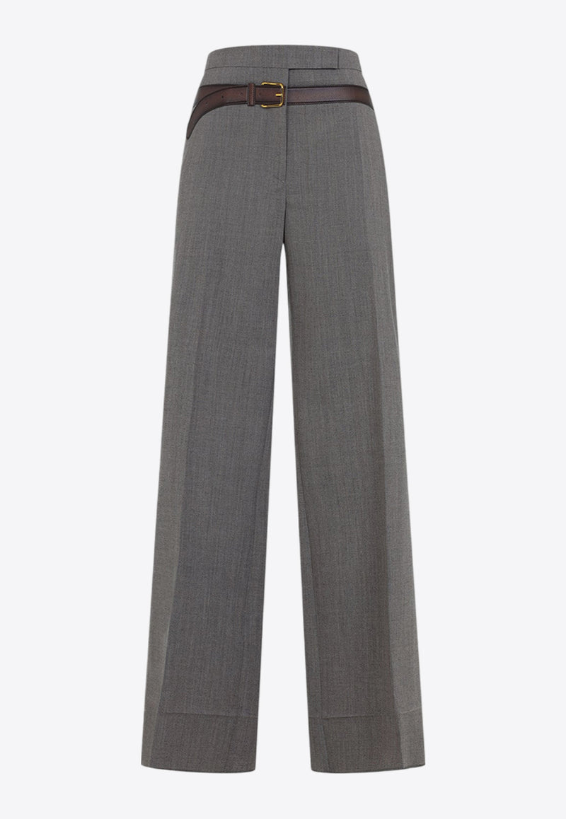 بنطال مُفصّل من مزيج الصوف بحزام