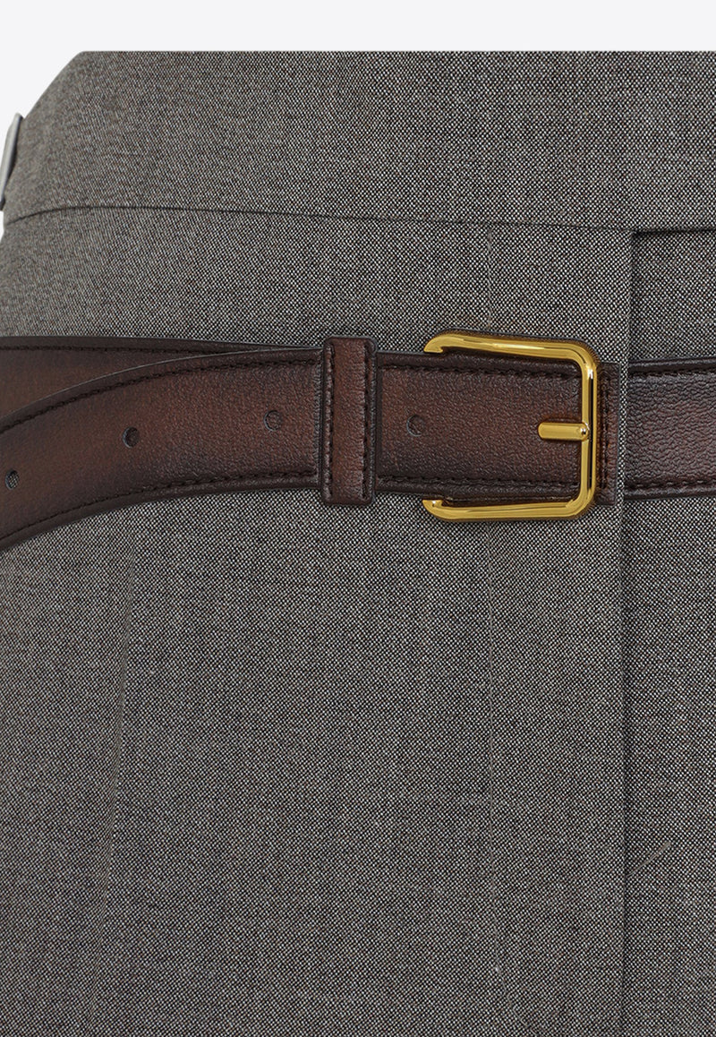 بنطال مُفصّل من مزيج الصوف بحزام