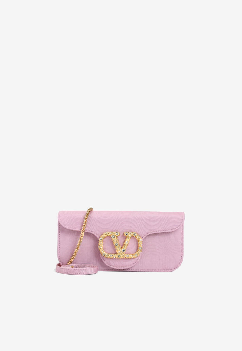 Locò Moiré Fabric Embellished VLogo Clutch