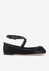 Rockstud Satin Ballet Flats