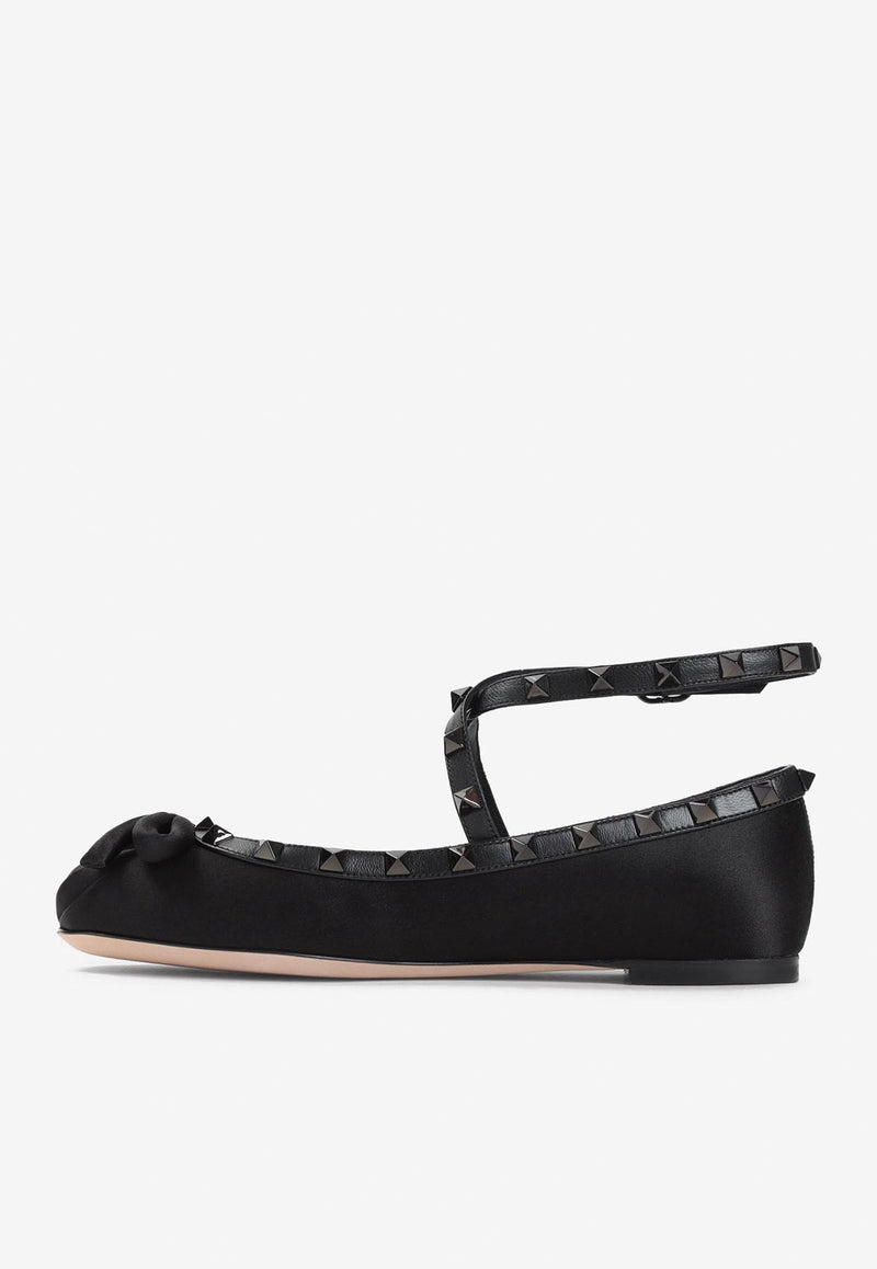 Rockstud Satin Ballet Flats