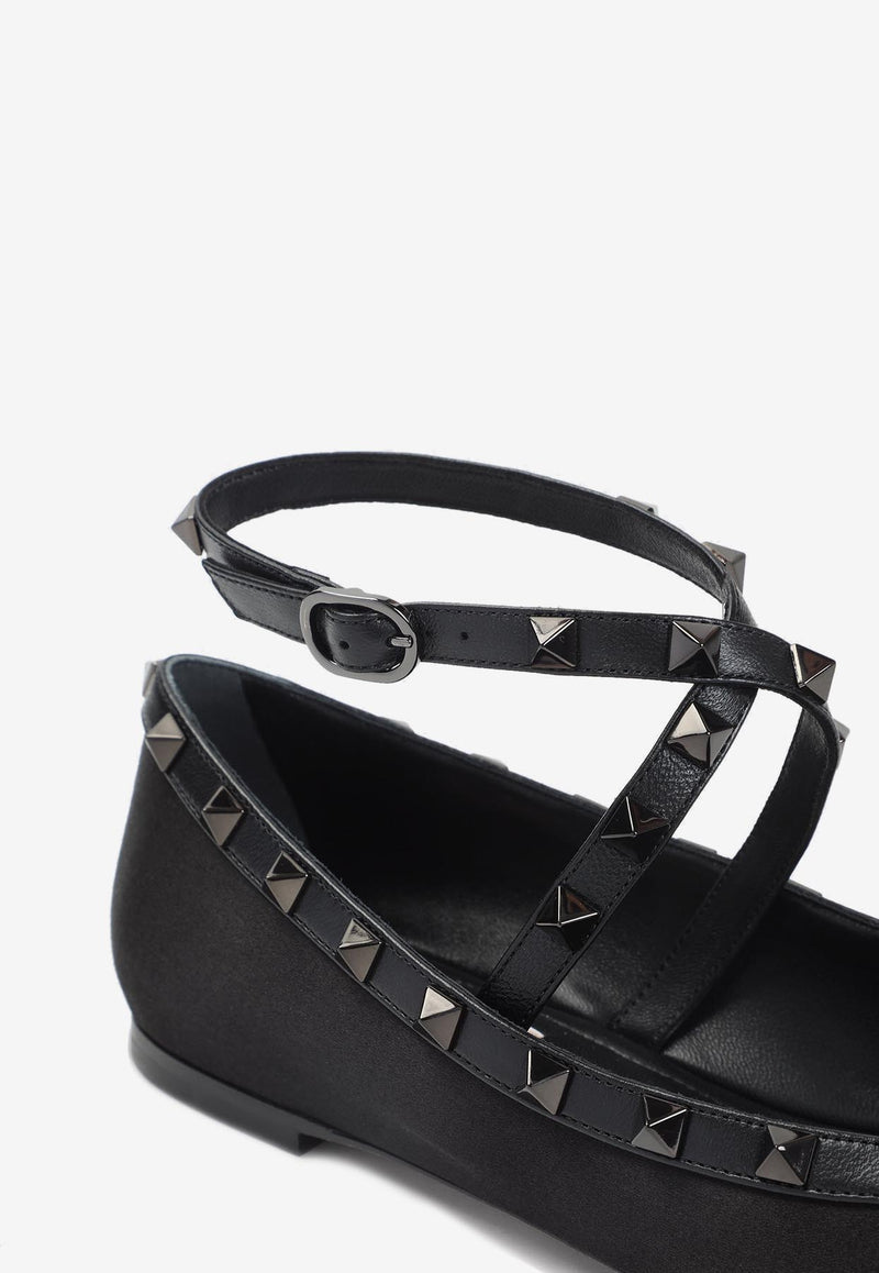 Rockstud Satin Ballet Flats