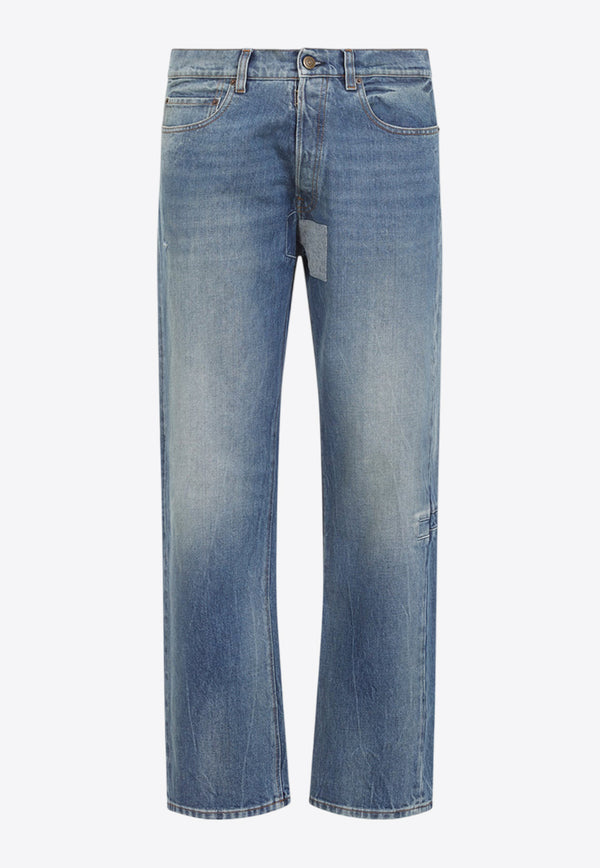 Patched Straight-Leg Jeans