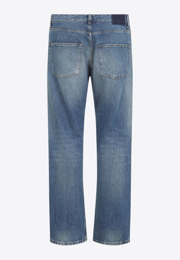 Patched Straight-Leg Jeans