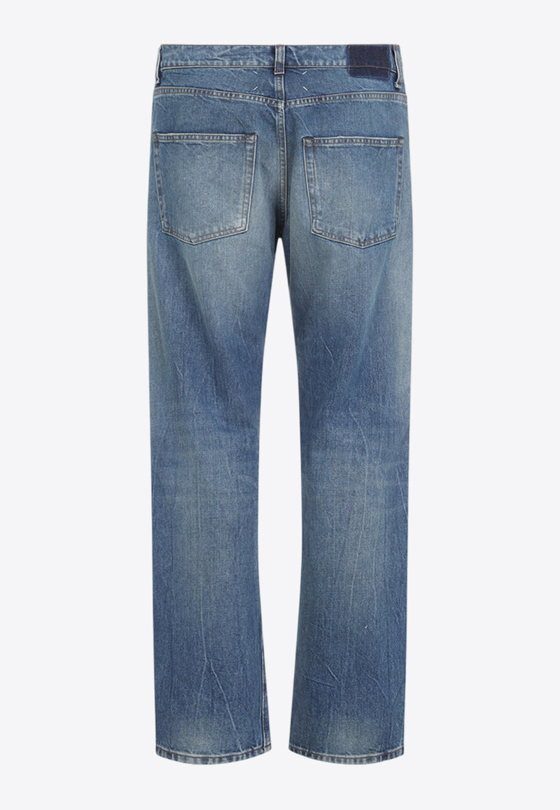 Patched Straight-Leg Jeans