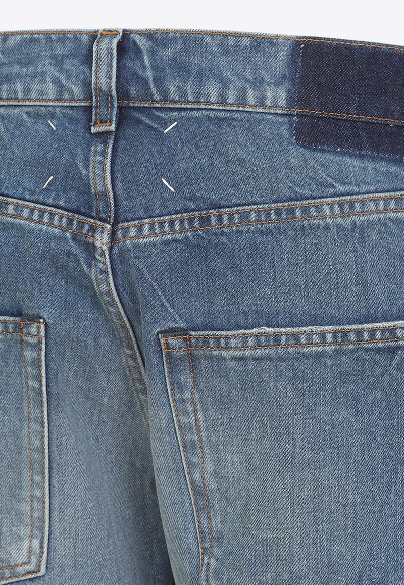 Patched Straight-Leg Jeans