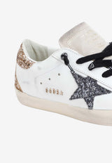 Super Star Leather Sneakers with Glittered Star and Heel