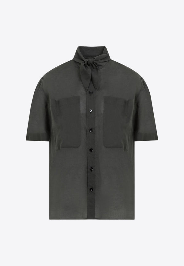 Scarf-Neck Short-Sleeved Shirt