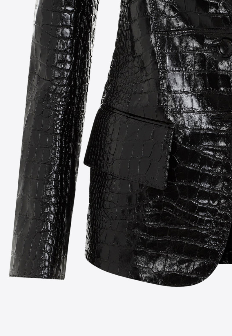 Croc-Embossed Leather Blazer