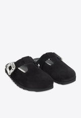 Slidy Viv' Crystal Buckle Mules in Suede
