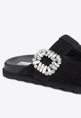 Slidy Viv' Crystal Buckle Mules in Suede