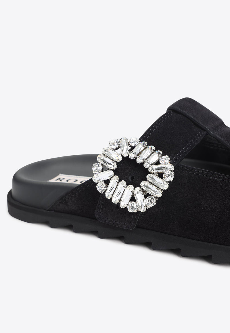 Slidy Viv' Crystal Buckle Mules in Suede