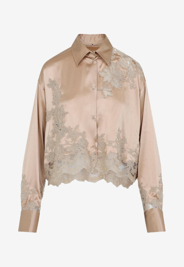 Lace-Insert Satin Shirt