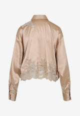 Lace-Insert Satin Shirt