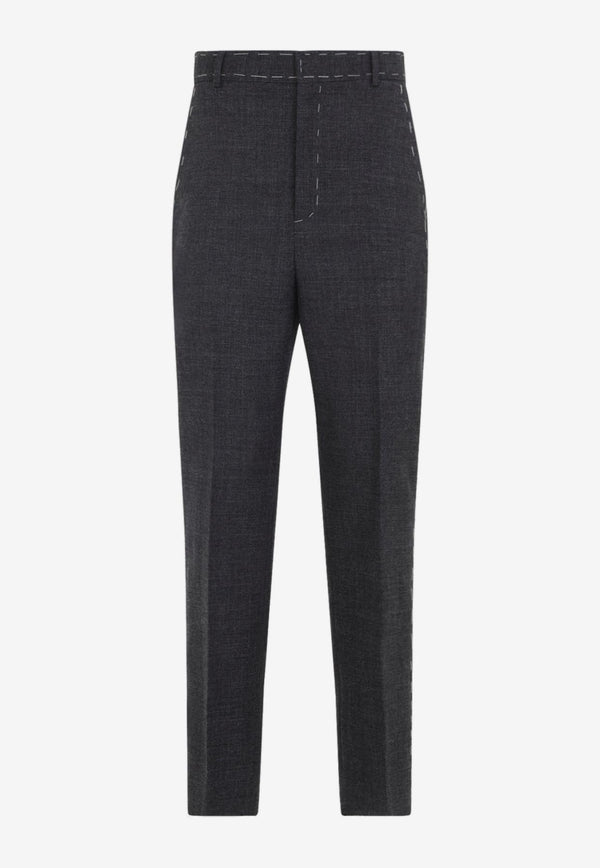 Contrasted-Stitch Wool Pants