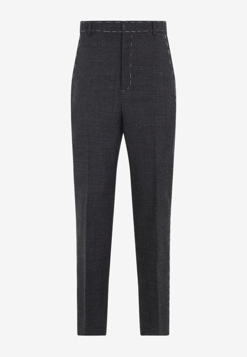 Contrasted-Stitch Wool Pants
