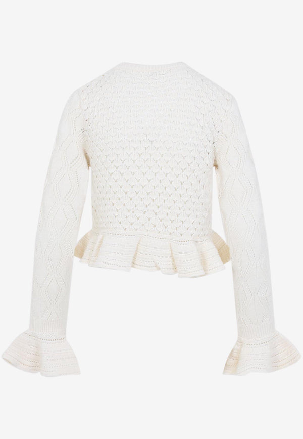 Openwork Flounced Cardigan in Alpaca and Silk