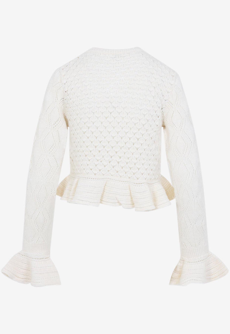 Openwork Flounced Cardigan in Alpaca and Silk