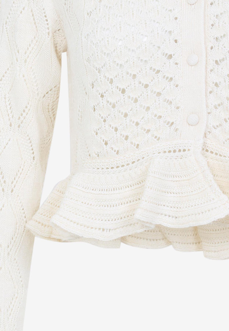 Openwork Flounced Cardigan in Alpaca and Silk