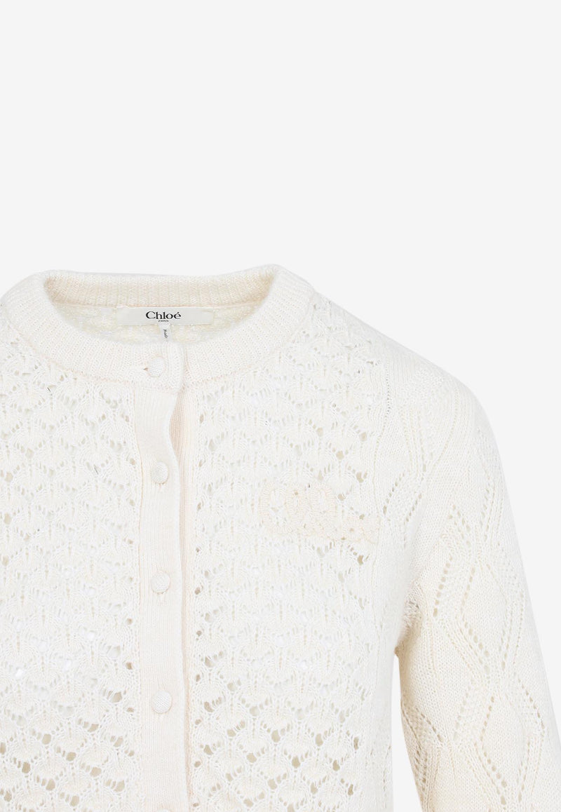 Openwork Flounced Cardigan in Alpaca and Silk