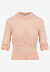 Wool and Silk Logo-Applique Top