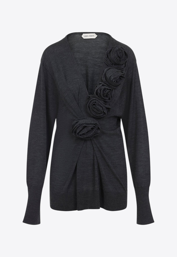 Floral-Applique Wool Sweater