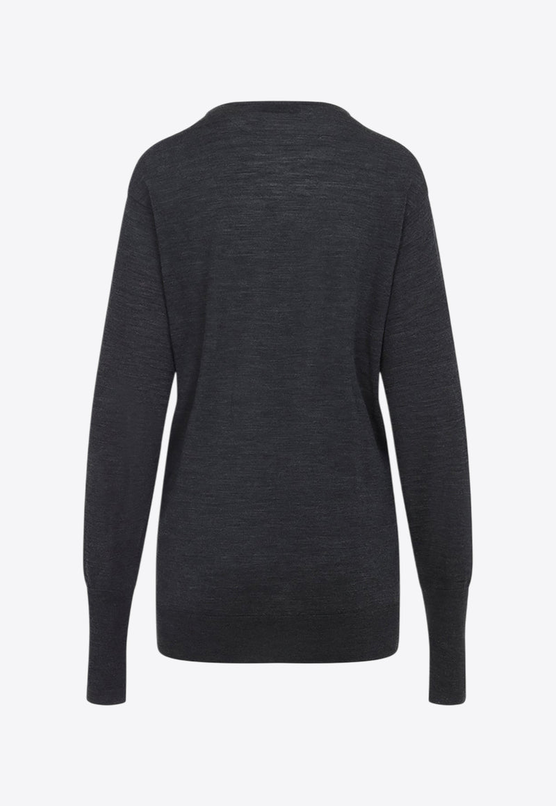 Floral-Applique Wool Sweater