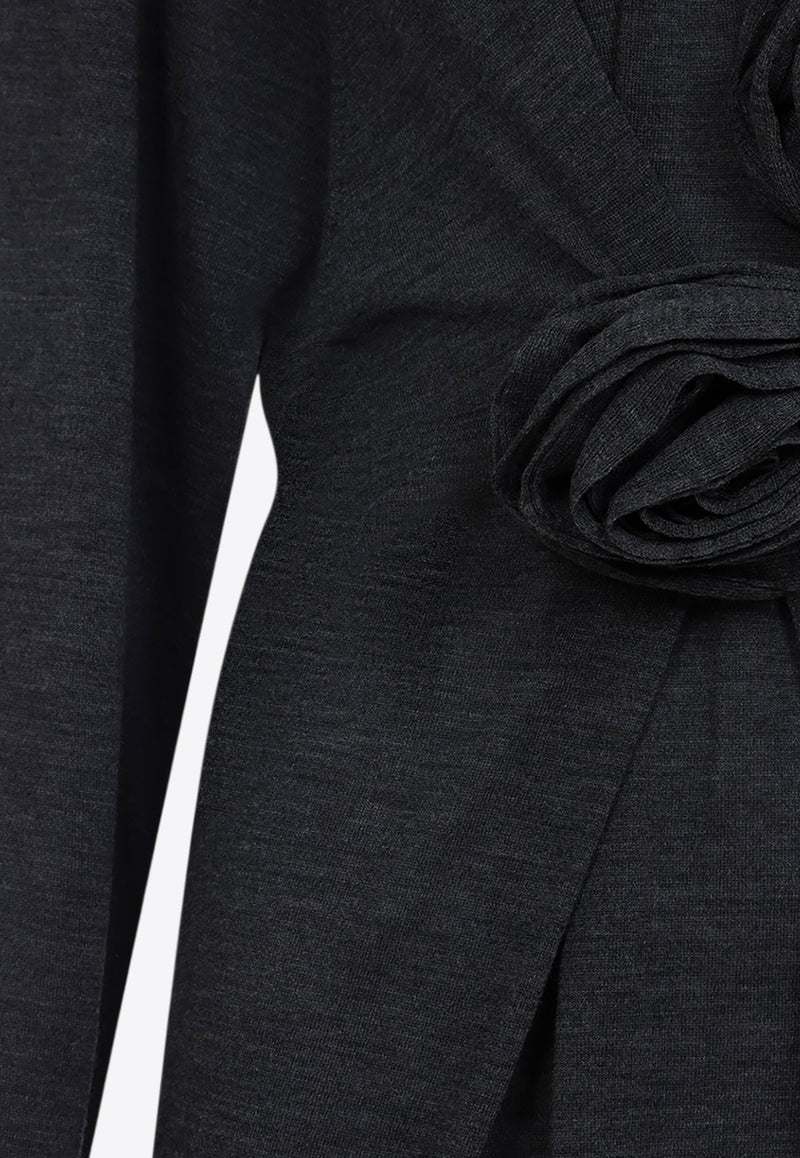 Floral-Applique Wool Sweater