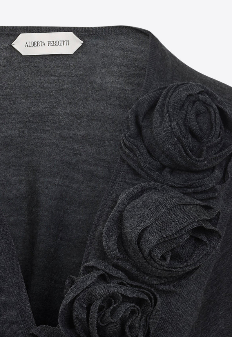 Floral-Applique Wool Sweater