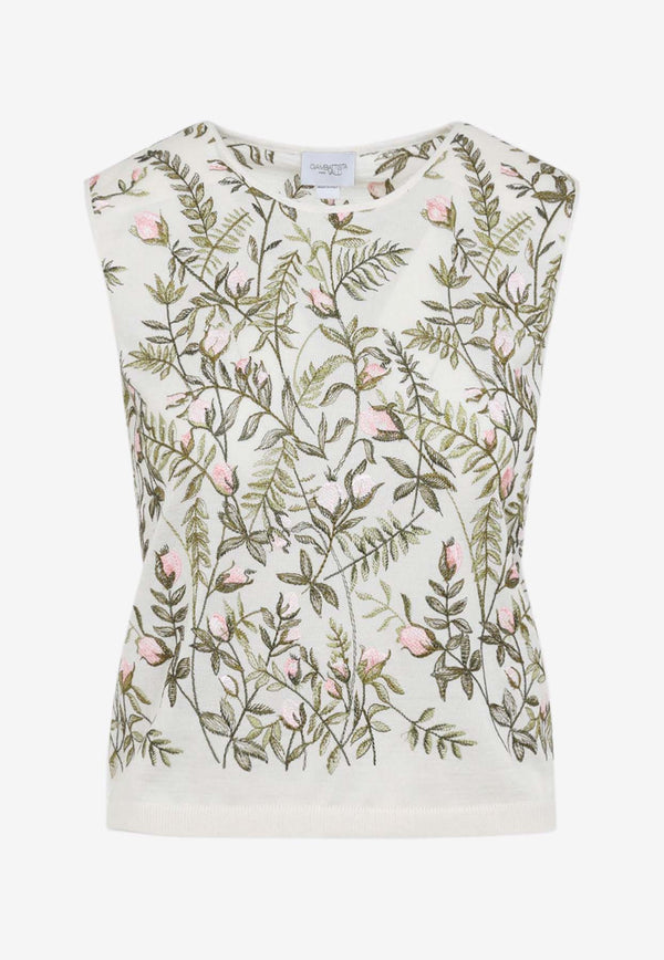 Floral-Embroidered Cashmere and Silk Top