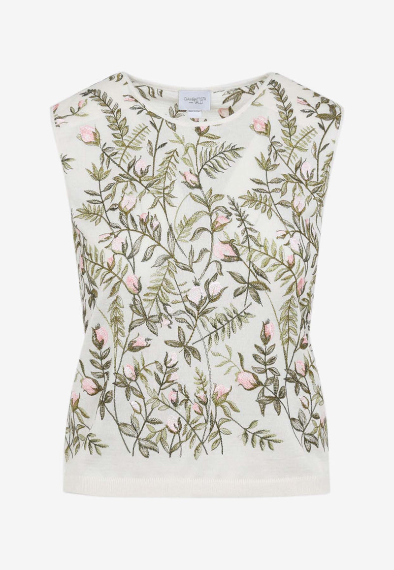 Floral-Embroidered Cashmere and Silk Top