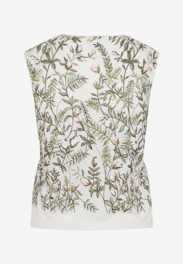 Floral-Embroidered Cashmere and Silk Top