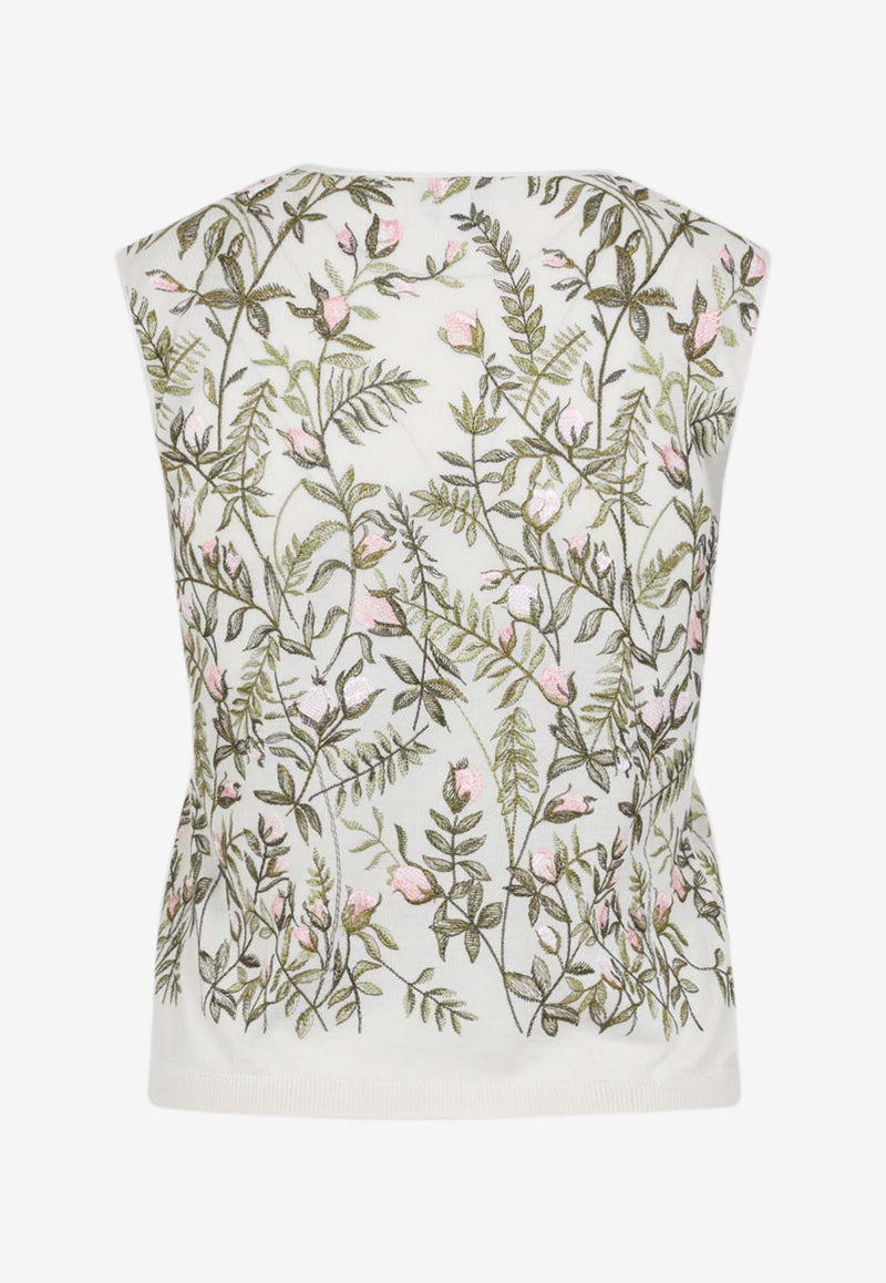 Floral-Embroidered Cashmere and Silk Top