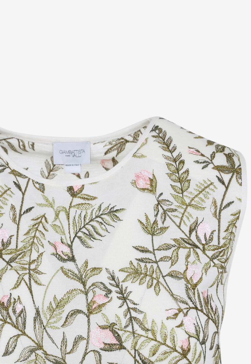 Floral-Embroidered Cashmere and Silk Top