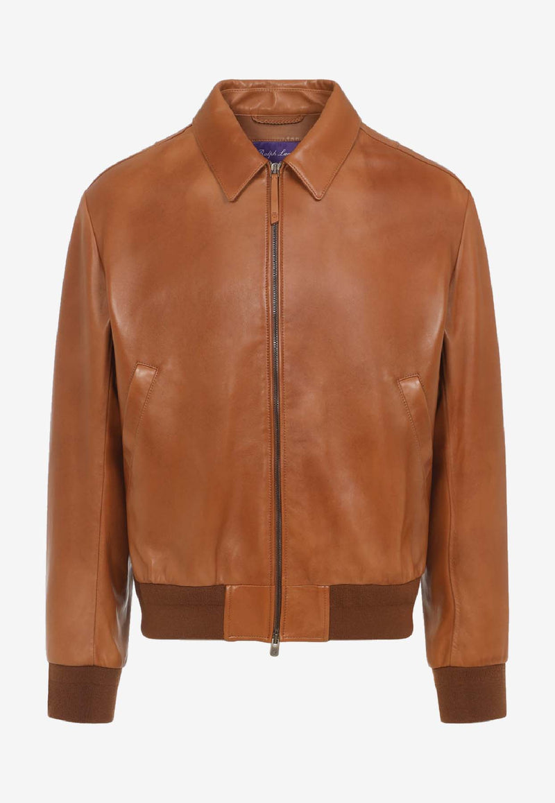 Zip-Up Leather Bomber Jacket