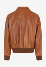 Zip-Up Leather Bomber Jacket