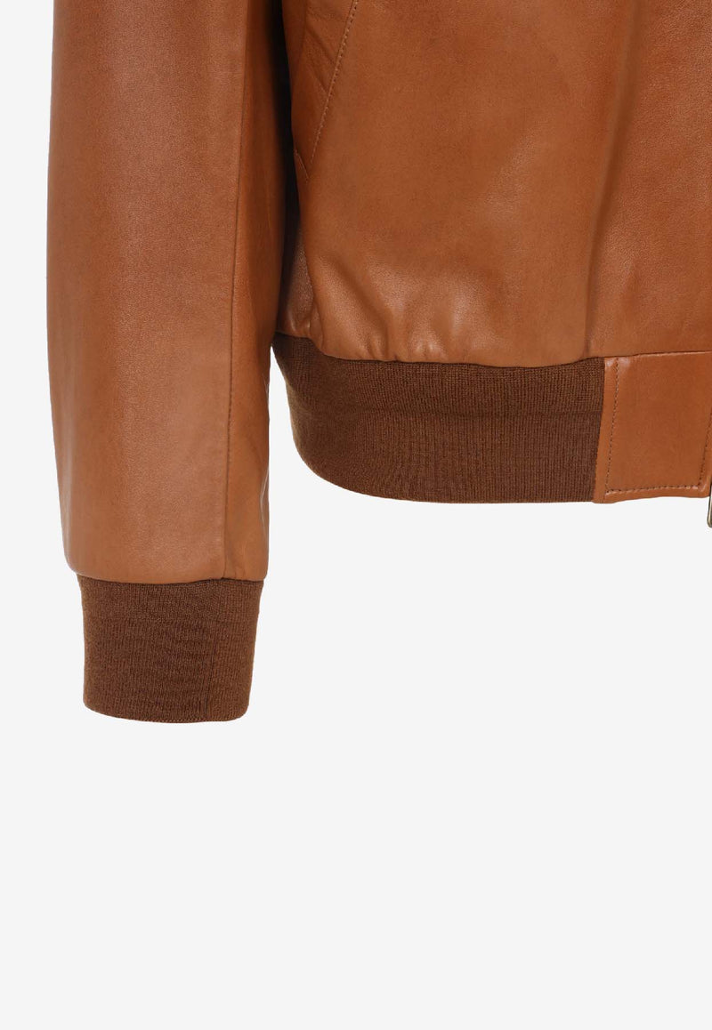 Zip-Up Leather Bomber Jacket