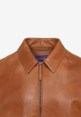 Zip-Up Leather Bomber Jacket