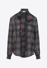 Silk Checkered Shirt with Scarf