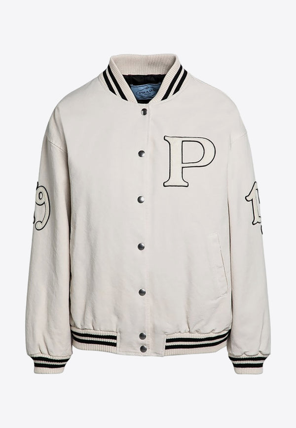 Prada Logo Patch Bomber Jacket White 292230OOO152I/P_PRADA-F0304