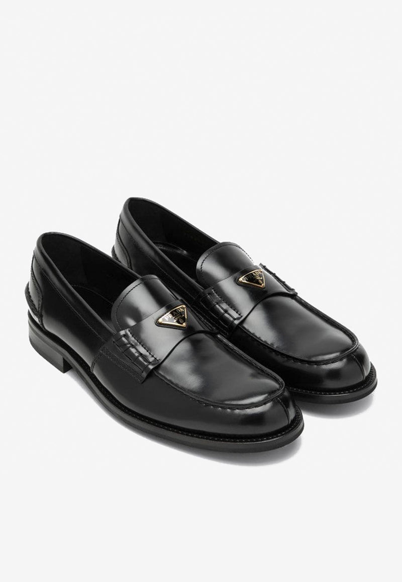 Prada Triangle Logo Brushed Leather Loafers Black 2DB223X000055/R_PRADA-F0002