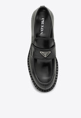 Prada Triangle Logo Chocolate Brushed Leather Loafers Black 2DE127G000055/Q_PRADA-F0002