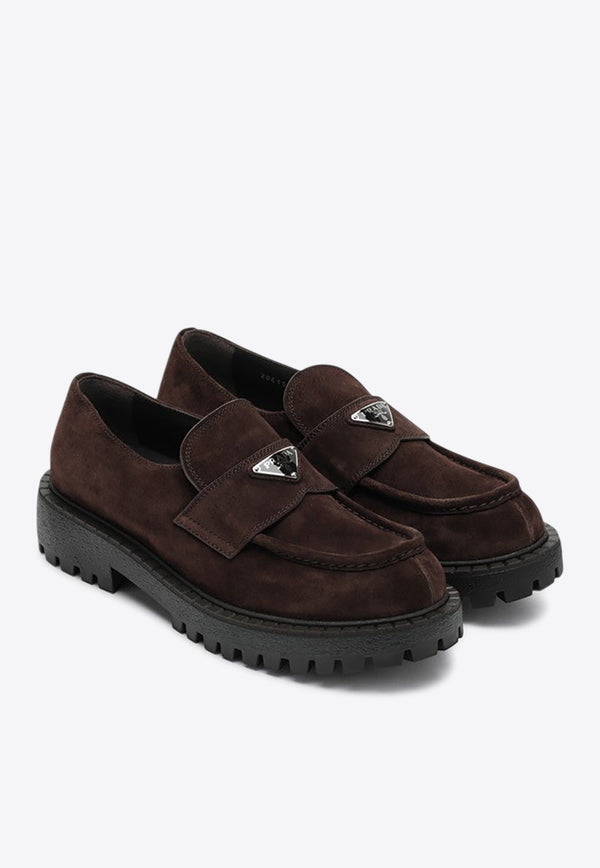 Prada Triangle Logo Suede Loafers Dark Brown 2DE151G001103/R_PRADA-F0003