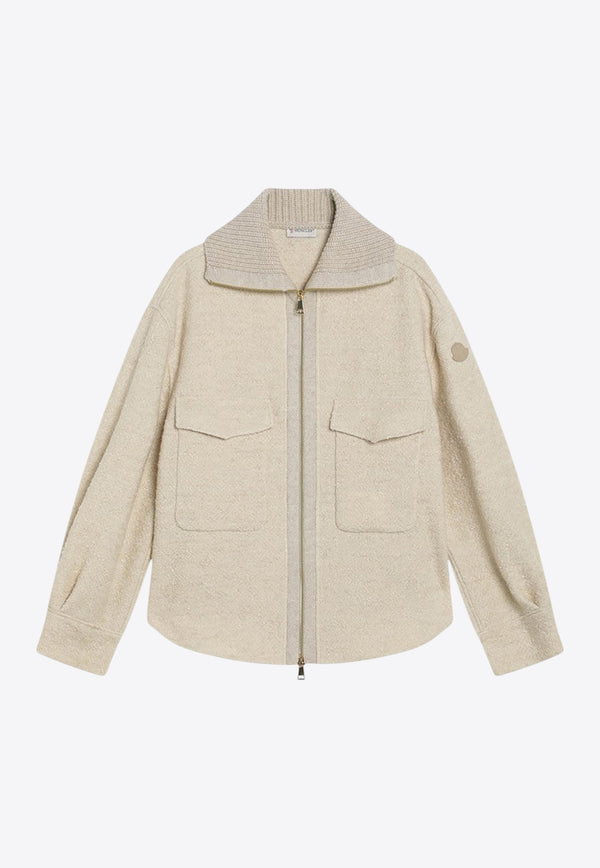 Moncler Zip-Up Wool-Blend Cardigan Beige 2F00022597TE/R_MONCL-268