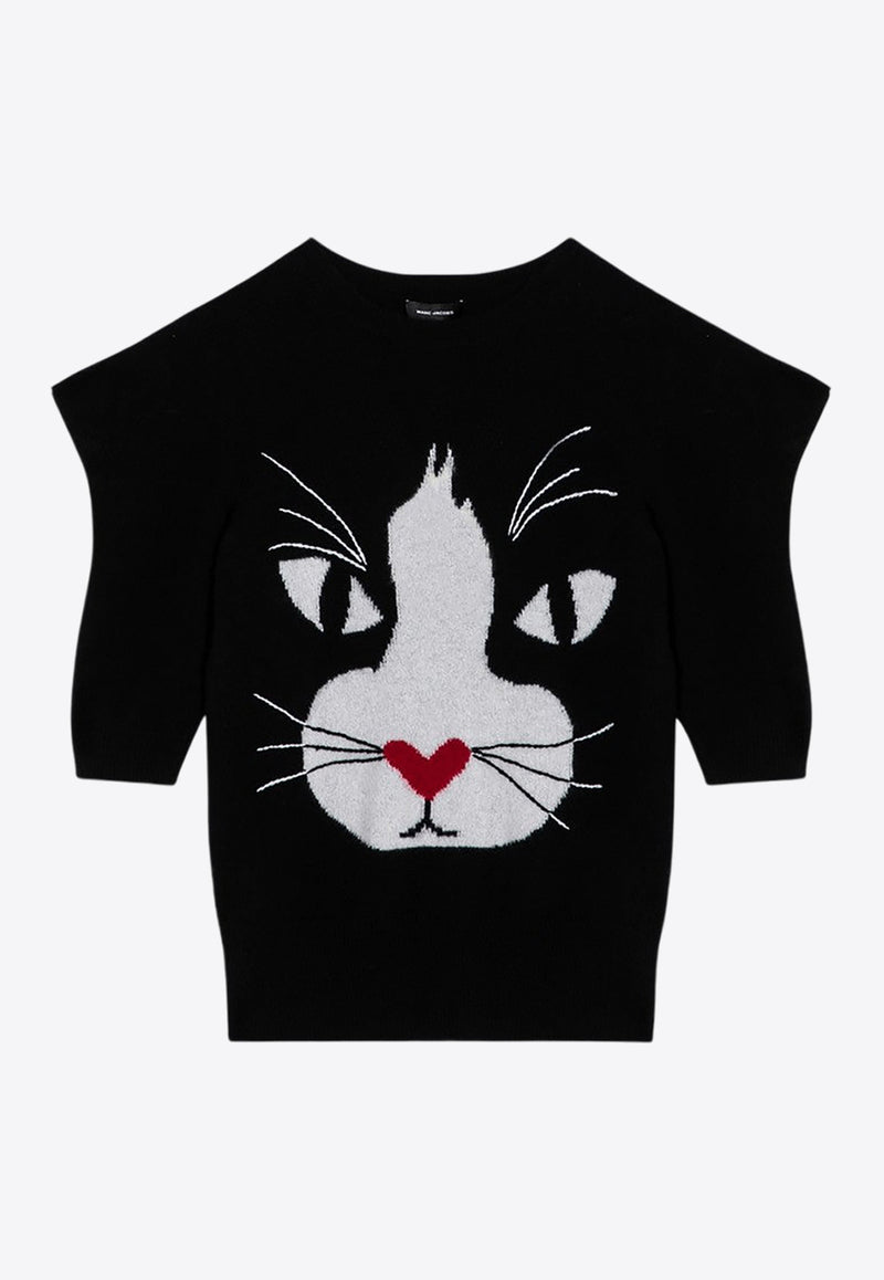 Marc Jacobs Intarsia Knit Cat Cashmere Top Black 2F4RTP001K62WS/P_MARC-001