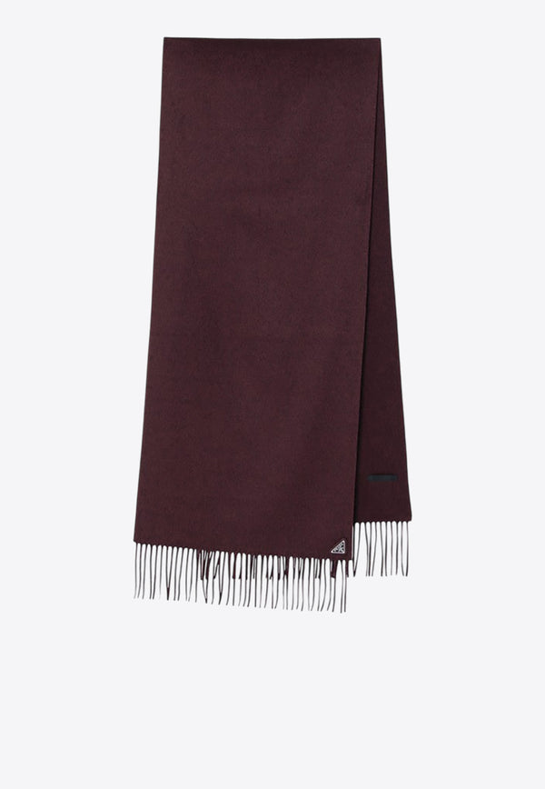 Prada Triangle Logo Silk and Cashmere Fringed Scarf Burgundy 2FS0652COP/R_PRADA-F0007