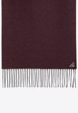 Prada Triangle Logo Silk and Cashmere Fringed Scarf Burgundy 2FS0652COP/R_PRADA-F0007