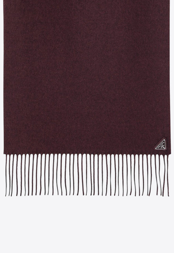 Prada Triangle Logo Silk and Cashmere Fringed Scarf Burgundy 2FS0652COP/R_PRADA-F0007