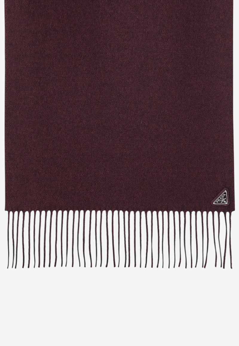 Prada Triangle Logo Silk and Cashmere Fringed Scarf Burgundy 2FS0652COP/R_PRADA-F0007